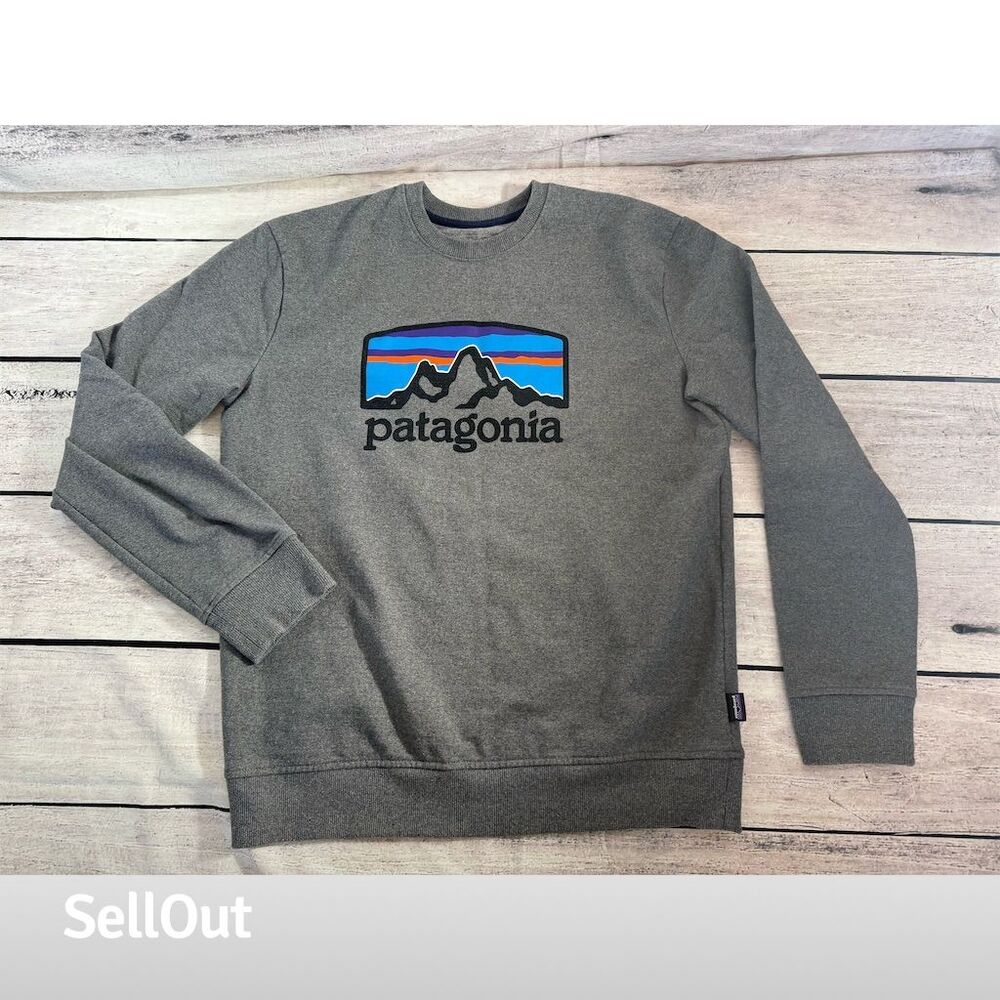 Patagonia Men's Gray Crew Neck Sweatshirt Graphic Print  Sz. Small fall warm